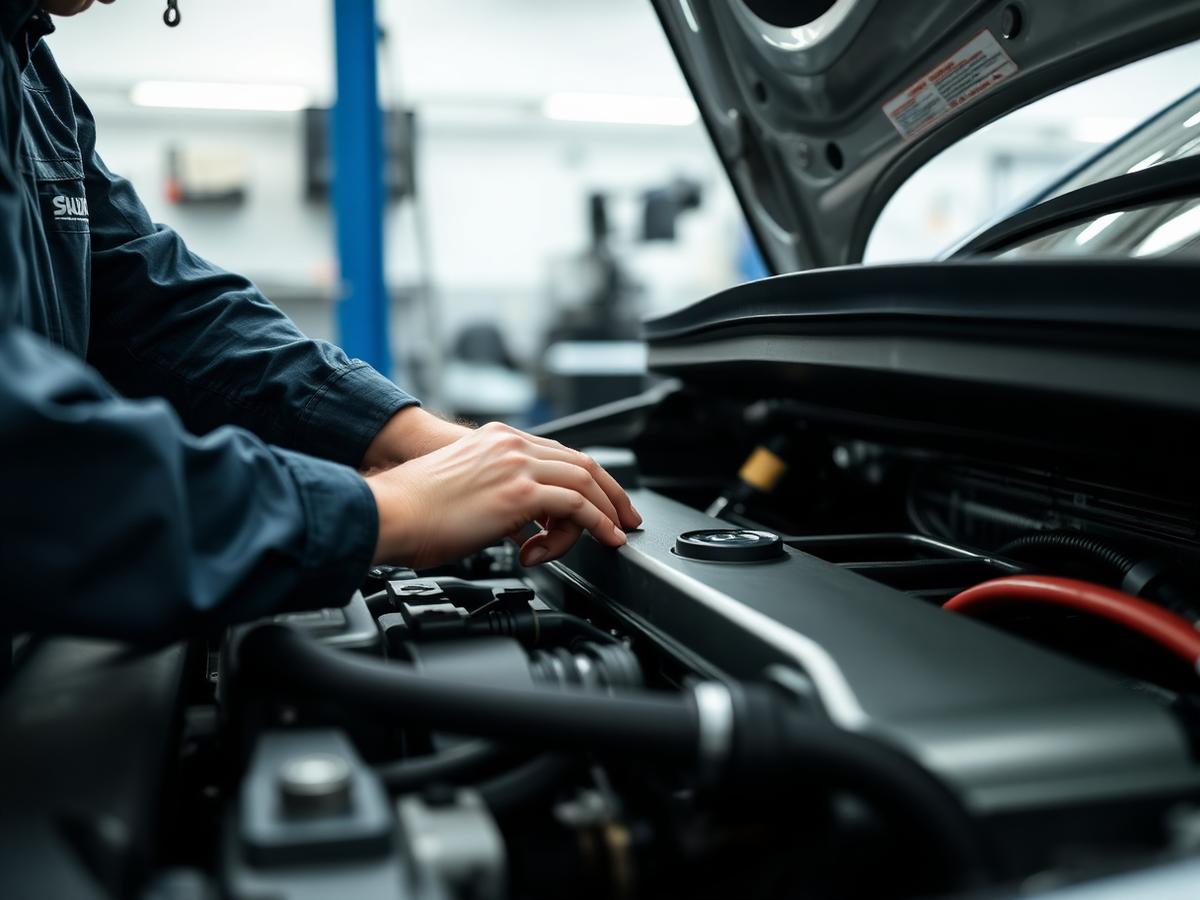Mekaniker inspiserer motoren på en bil hos Lier Auto